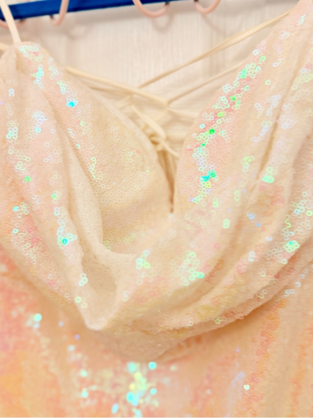 B Darlin Ivory Iridescent Sequin Cowl Neck Maxi Dress - Picture 2 of 6